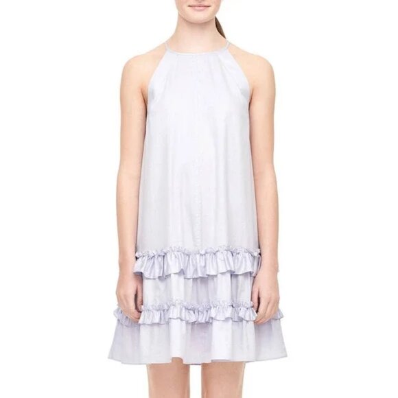 Rebecca Taylor Sateen Cotton Tank Dress Ruffle Halter Romantic Feminine Lilac 2 - Picture 2 of 11